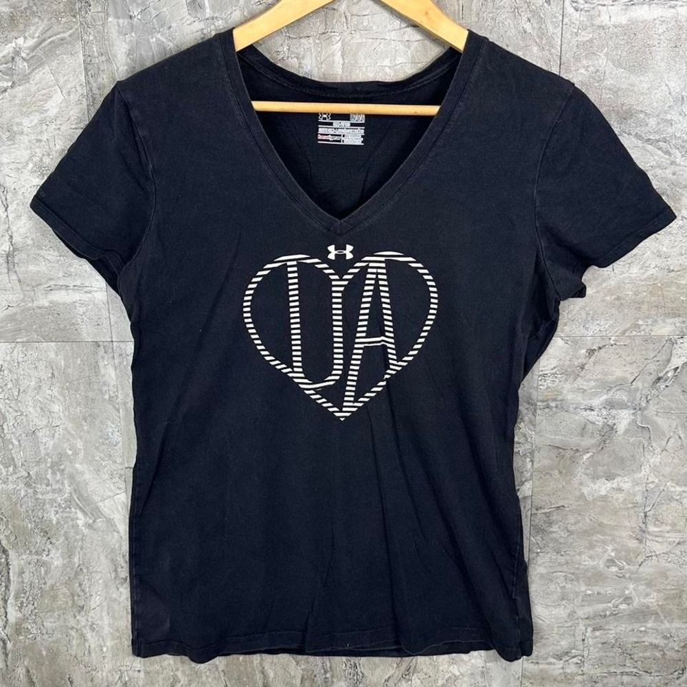 Black Under Armour heart logo V-neck shirt Woman's Large‎  #sportswear